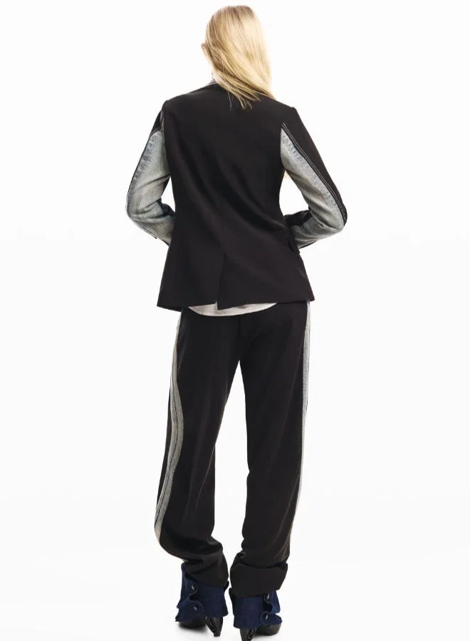 DESIGUAL Black Two-Material Blazer for Women | Best Price UAE
